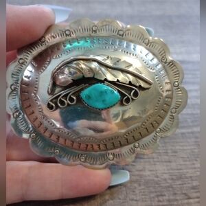 Vintage Western Silver-Tone and Turquoise Belt Buckle